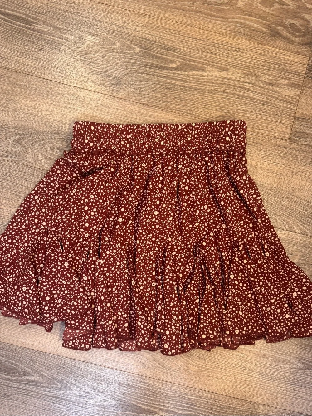 Smocked Waist Floral Mini Skirt in Rust